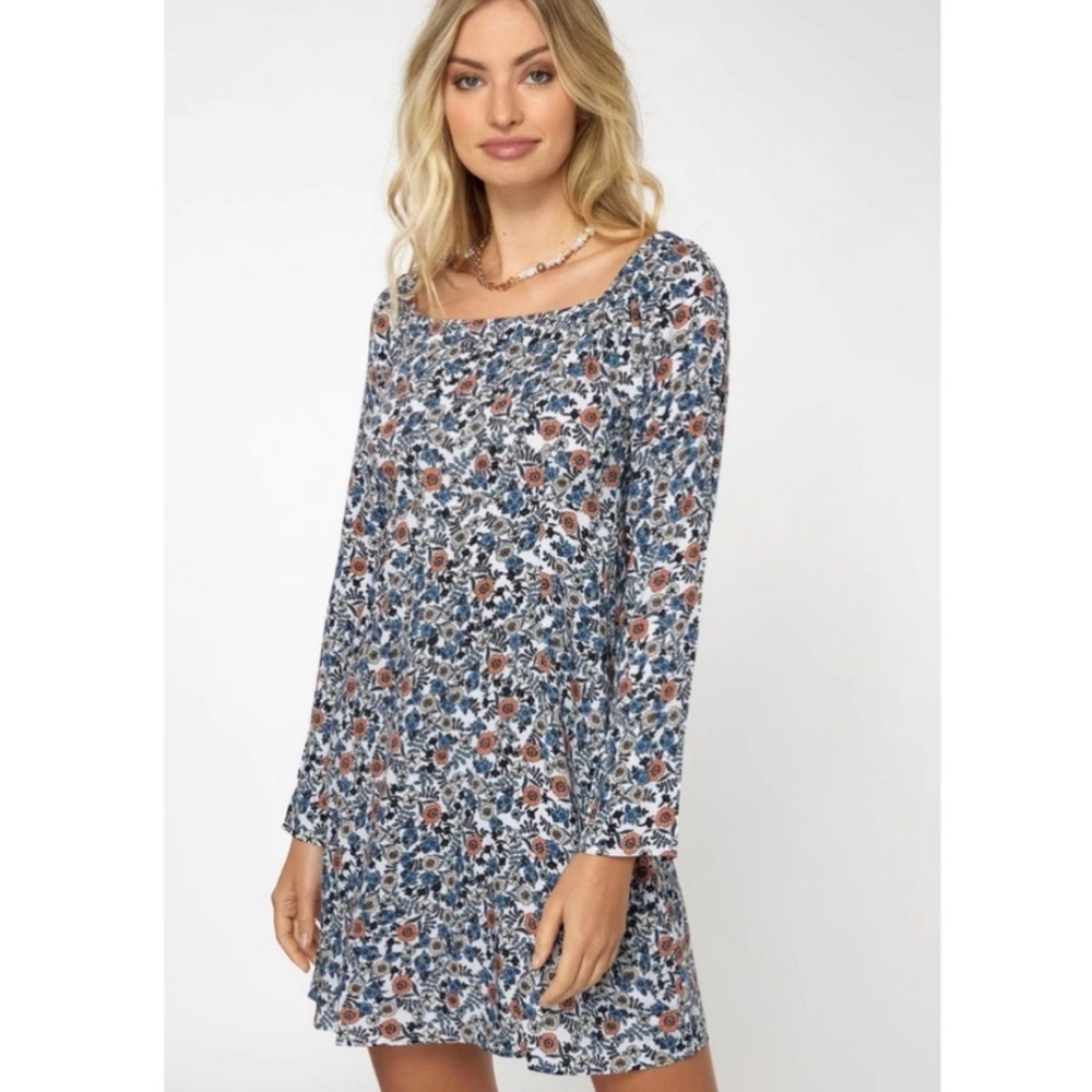 O'Neill Floral Long Sleeve Smocked Back Dress Size Medium